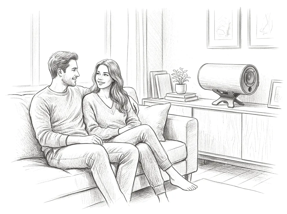 Two people talking naturally right next to the speaker